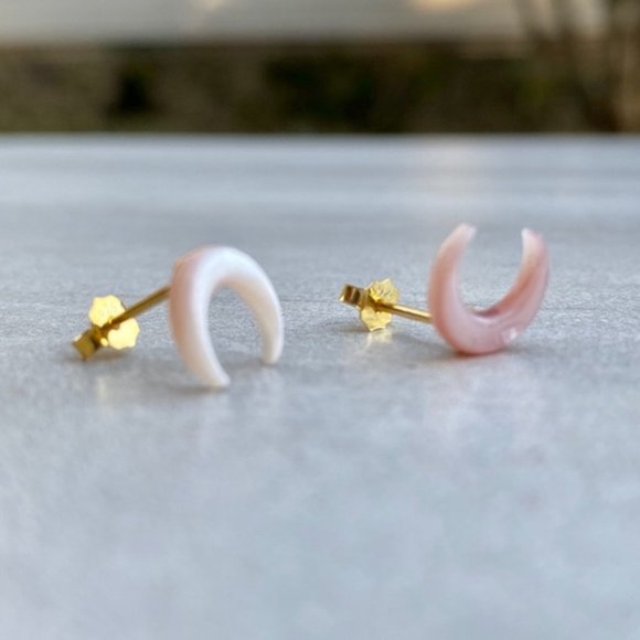 Boho Sterling/Vermeil Crescent Moon Shell Earrings - Picture 3 of 4